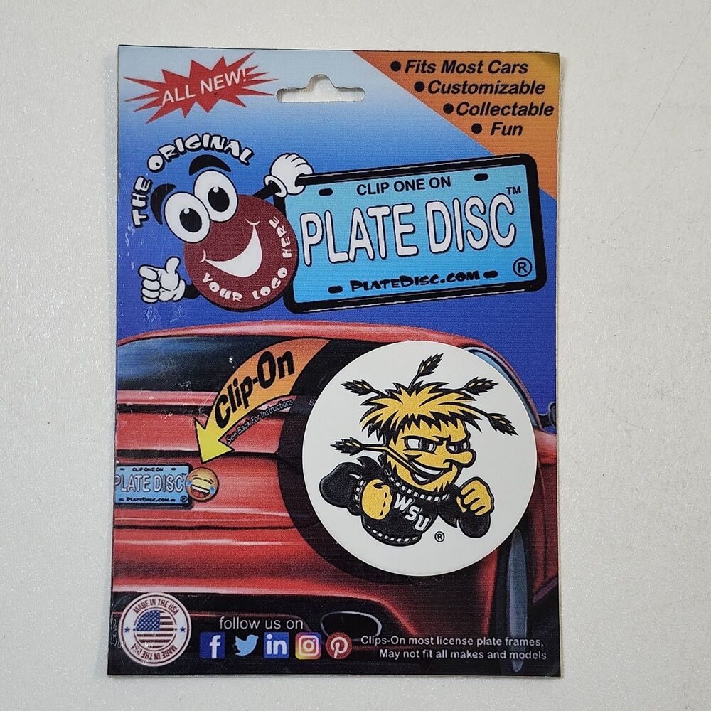 Wichita State WSU WuShock Plate Disc Clip On Car License Plate Frame Accessory
